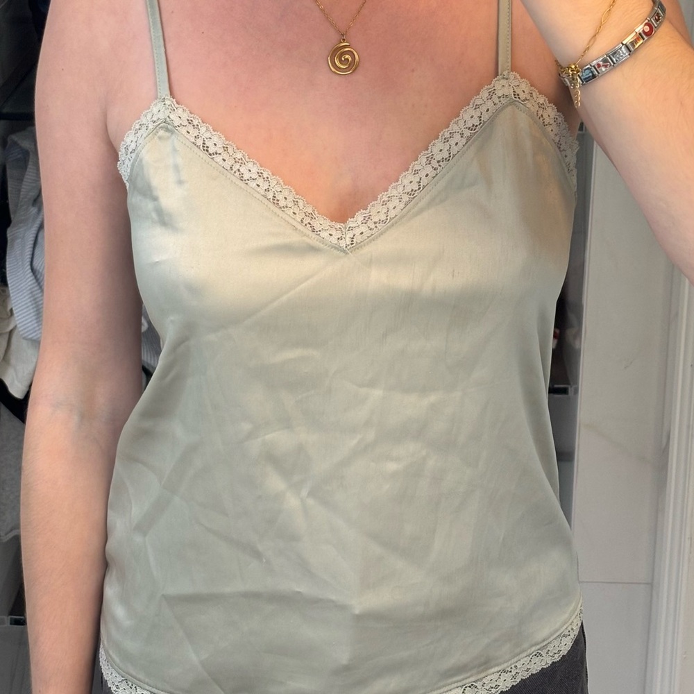 Brandy Melville Light Sage Lace Trim Camisole